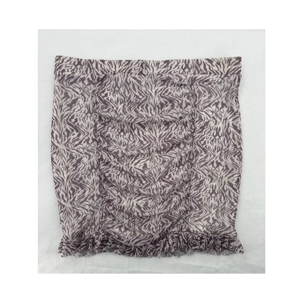Free‎ People Zebra Mesh Mini Skirt Womens L Purple Ruched Ruffle Animal Print